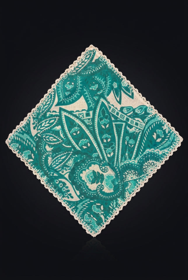 Silk Pocket Square - Teal Paisley - flat