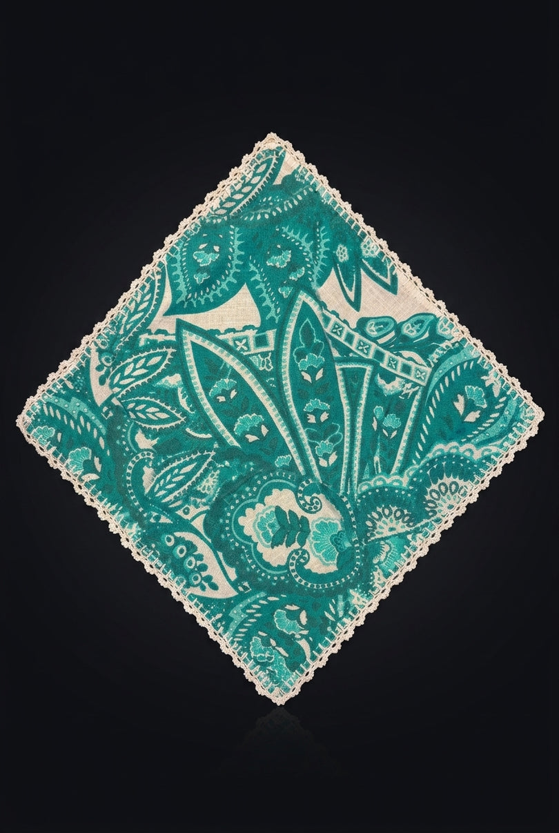 Silk Pocket Square - Teal Paisley - flat