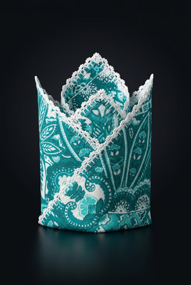 Silk Pocket Square - Teal Paisley - fold