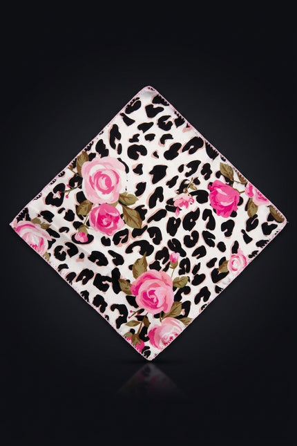 Silk Pocket Square - White Animal - flat