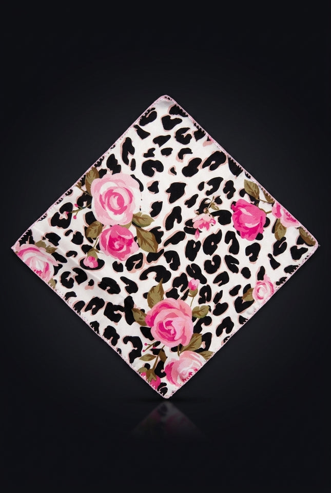 Silk Pocket Square - White Animal - flat