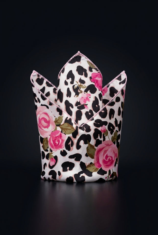 Silk Pocket Square - White Animal - fold