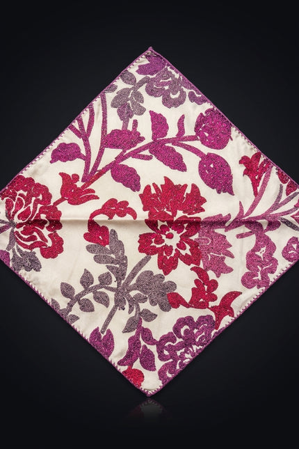 Silk Pocket Square - White Floral - flat