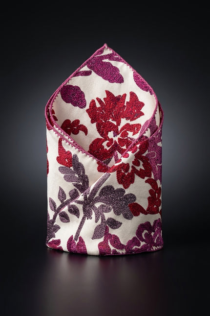 Silk Pocket Square - White Floral - fold