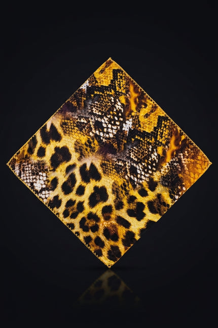 Silk Pocket Square - Yellow Animal - flat