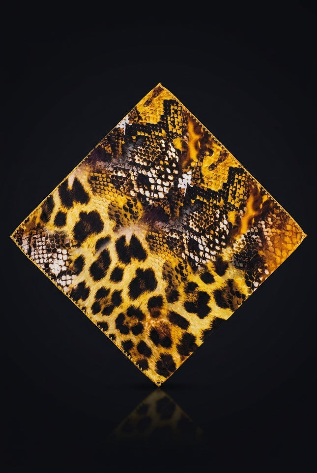 Silk Pocket Square - Yellow Animal - flat