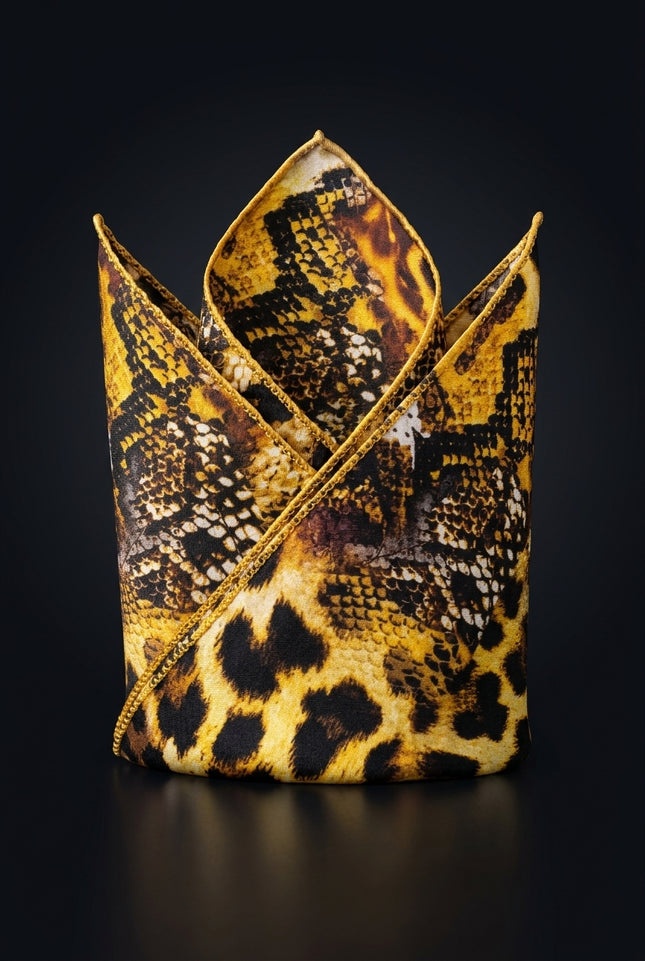 Silk Pocket Square - Yellow Animal - fold