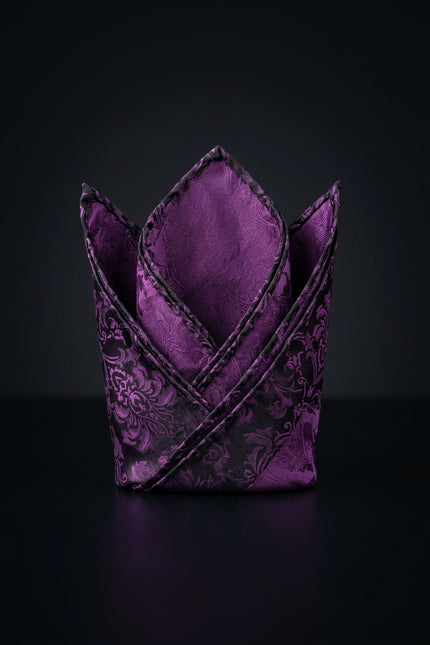 Silk Pocket Square - Purple And Black square - fold
