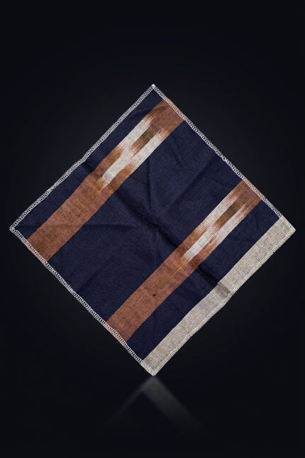 Silk Pocket Square - Navy Blue, Brown, Grey square, folded - flat