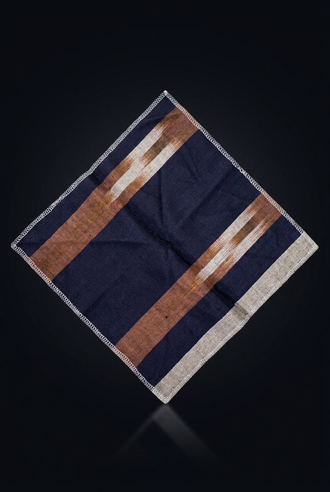 Silk Pocket Square - Navy Blue, Brown, Grey square, folded - flat