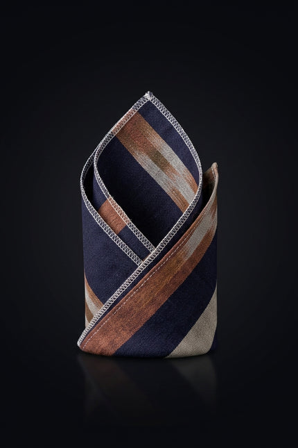 Silk Pocket Square - Navy Blue, Brown, Grey square, folded - fold