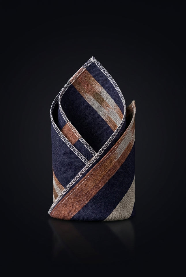 Silk Pocket Square - Navy Blue, Brown, Grey square, folded - fold