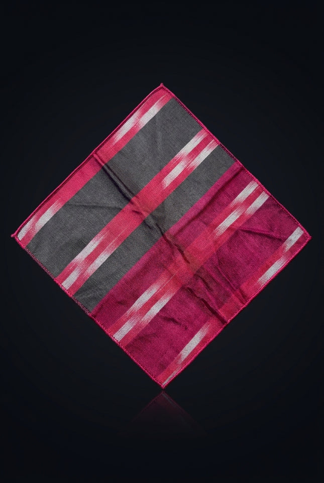 Silk Pocket Square - Fuchsia, Black, White rectangular - flat