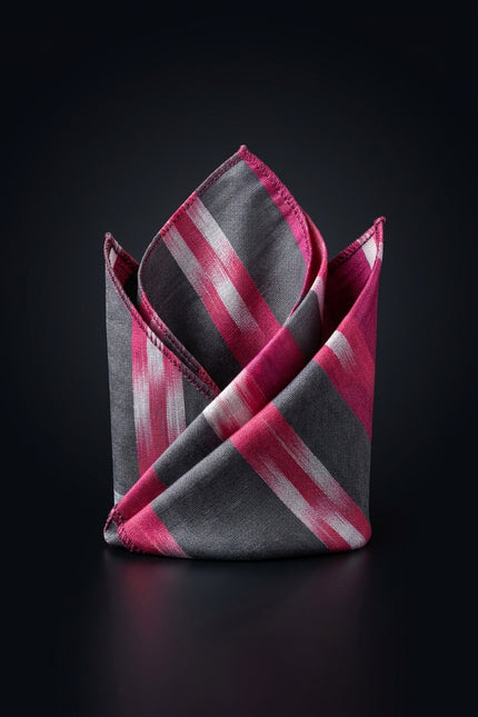 Silk Pocket Square - Fuchsia, Black, White rectangular - fold