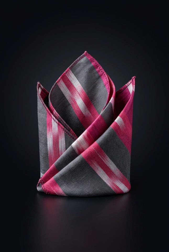 Silk Pocket Square - Fuchsia, Black, White rectangular - fold