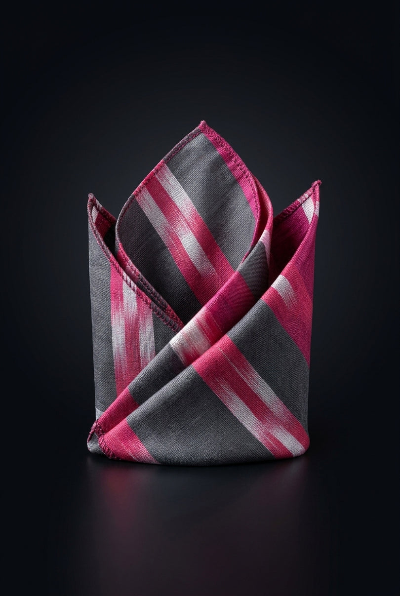 Silk Pocket Square - Fuchsia, Black, White rectangular - fold
