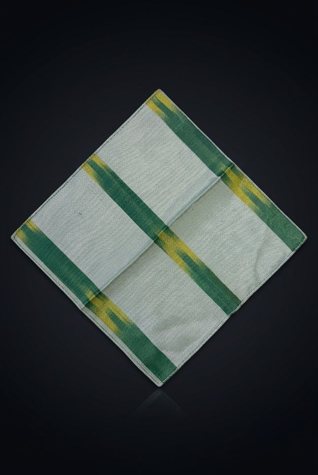 Silk Pocket Square - Green Yellow Blue square striped - flat