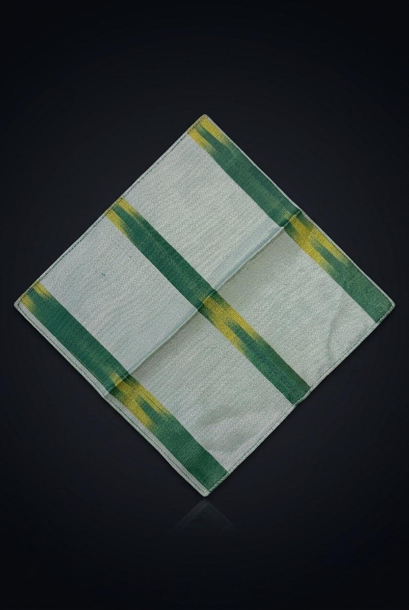 Silk Pocket Square - Green Yellow Blue square striped - flat