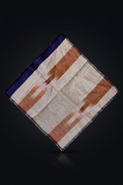 Silk Pocket Square - Purple|Off_White|Orange striped_rectangle - flat