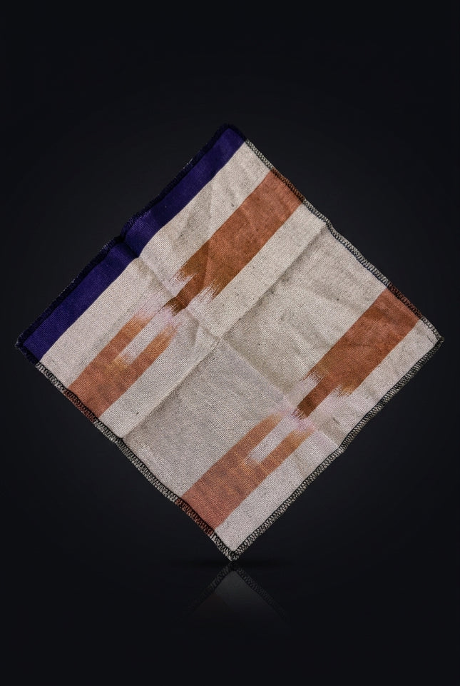 Silk Pocket Square - Purple|Off_White|Orange striped_rectangle - flat