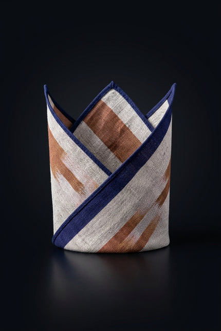 Silk Pocket Square - Purple|Off_White|Orange striped_rectangle - fold