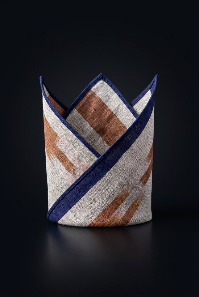 Silk Pocket Square - Purple|Off_White|Orange striped_rectangle - fold