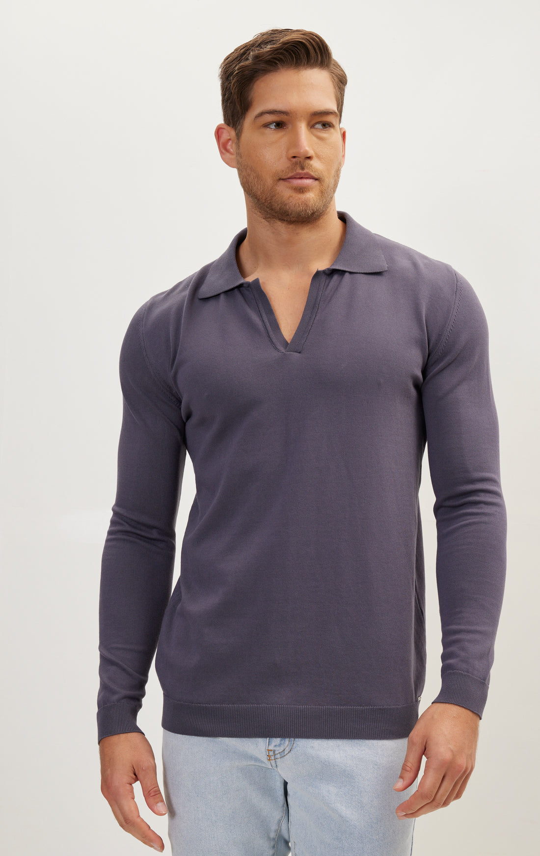 Johnny-Collar Sweater Polo - Anthracite