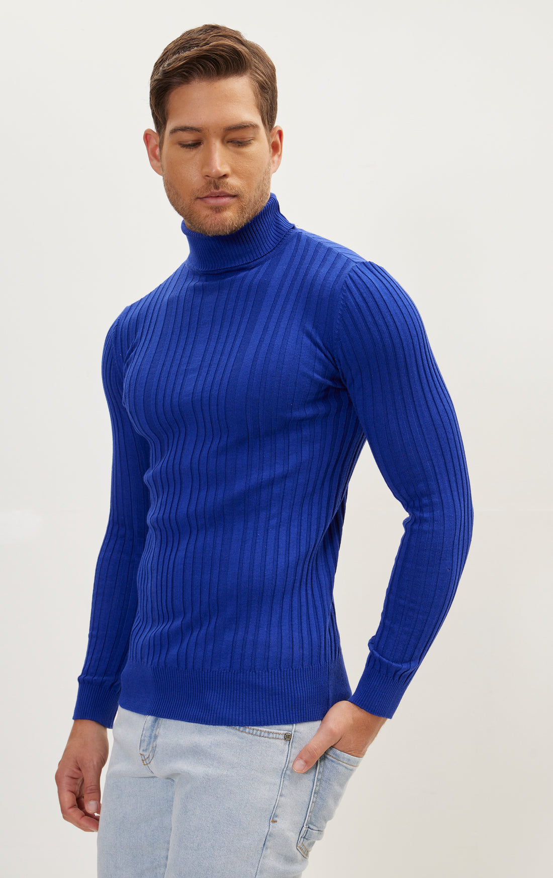 Roll Neck Ribbed Sweater - Electric Blue