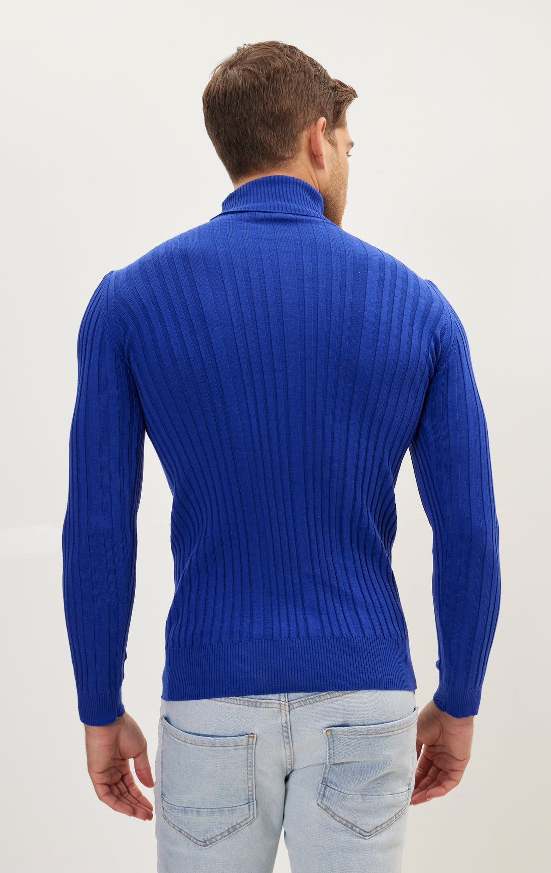 Roll Neck Ribbed Sweater - Electric Blue