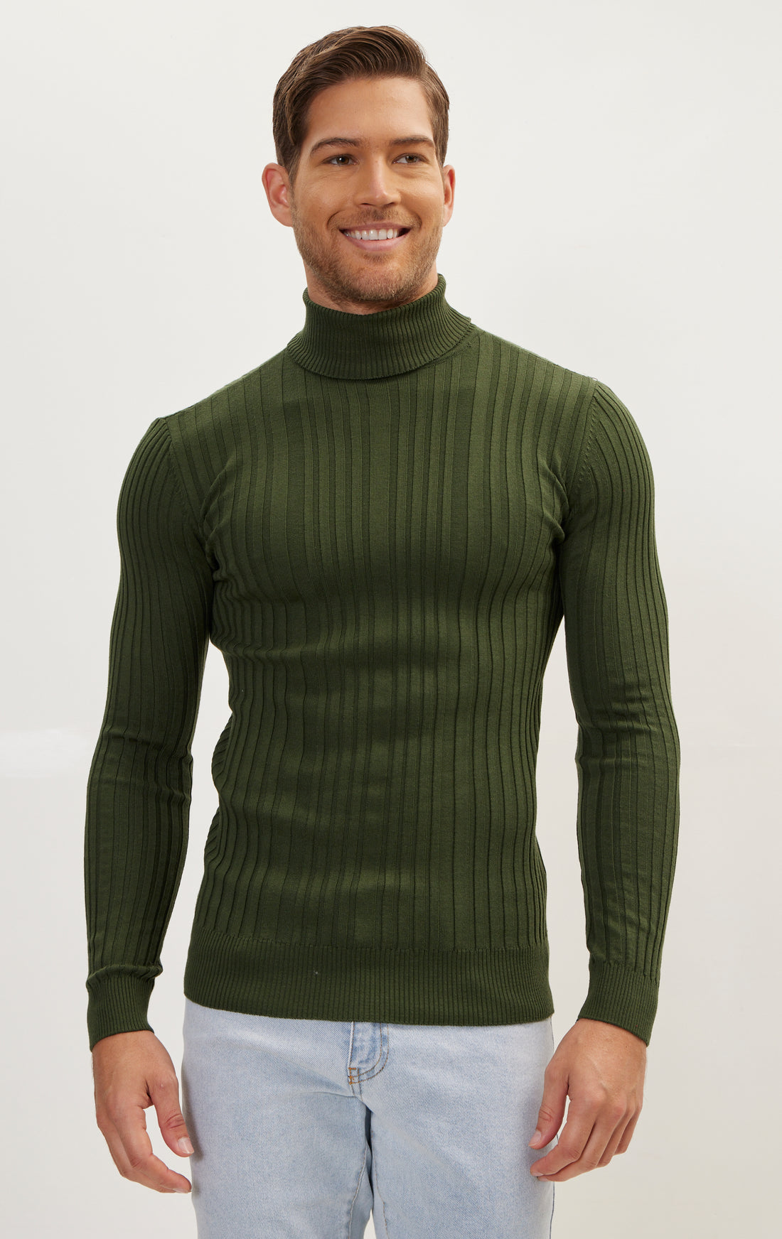 Roll Neck Ribbed Sweater - Khaki