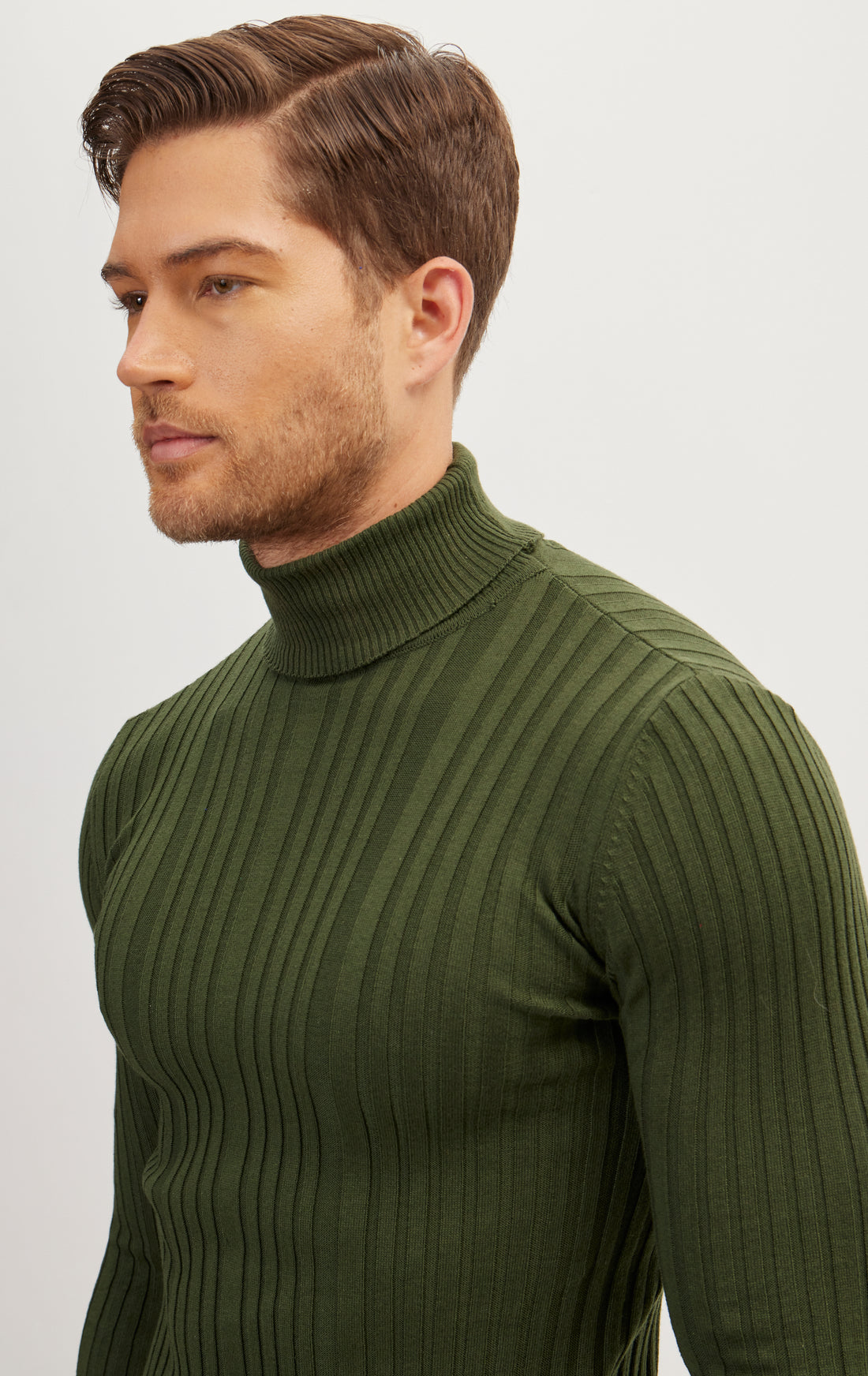 Roll Neck Ribbed Sweater - Khaki