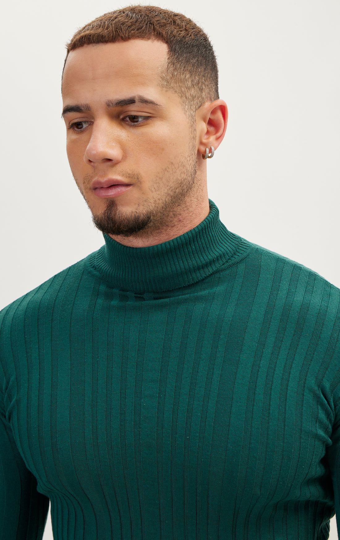 Roll Neck Ribbed Sweater - Green