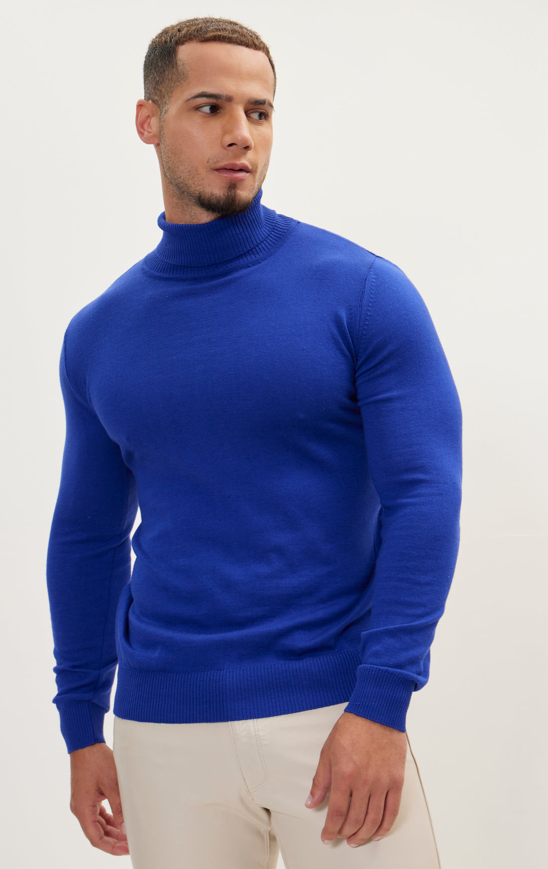 Roll Neck Knit Sweater - Electric Blue