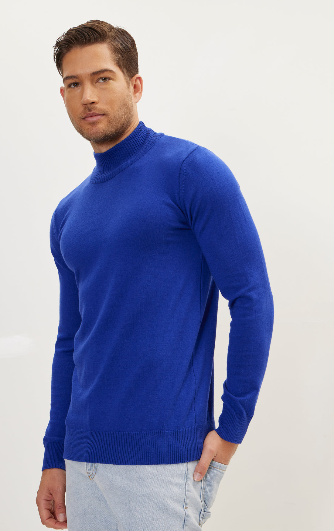 Mock Neck Relaxed Sweater- Electric Blue