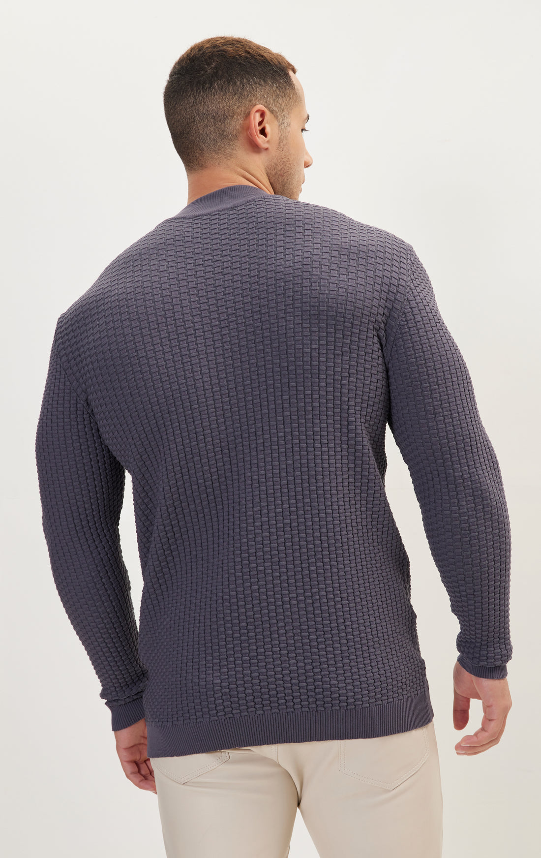 N° 6461 bamboo ribbing stitch mock neck sweater - Anthracite