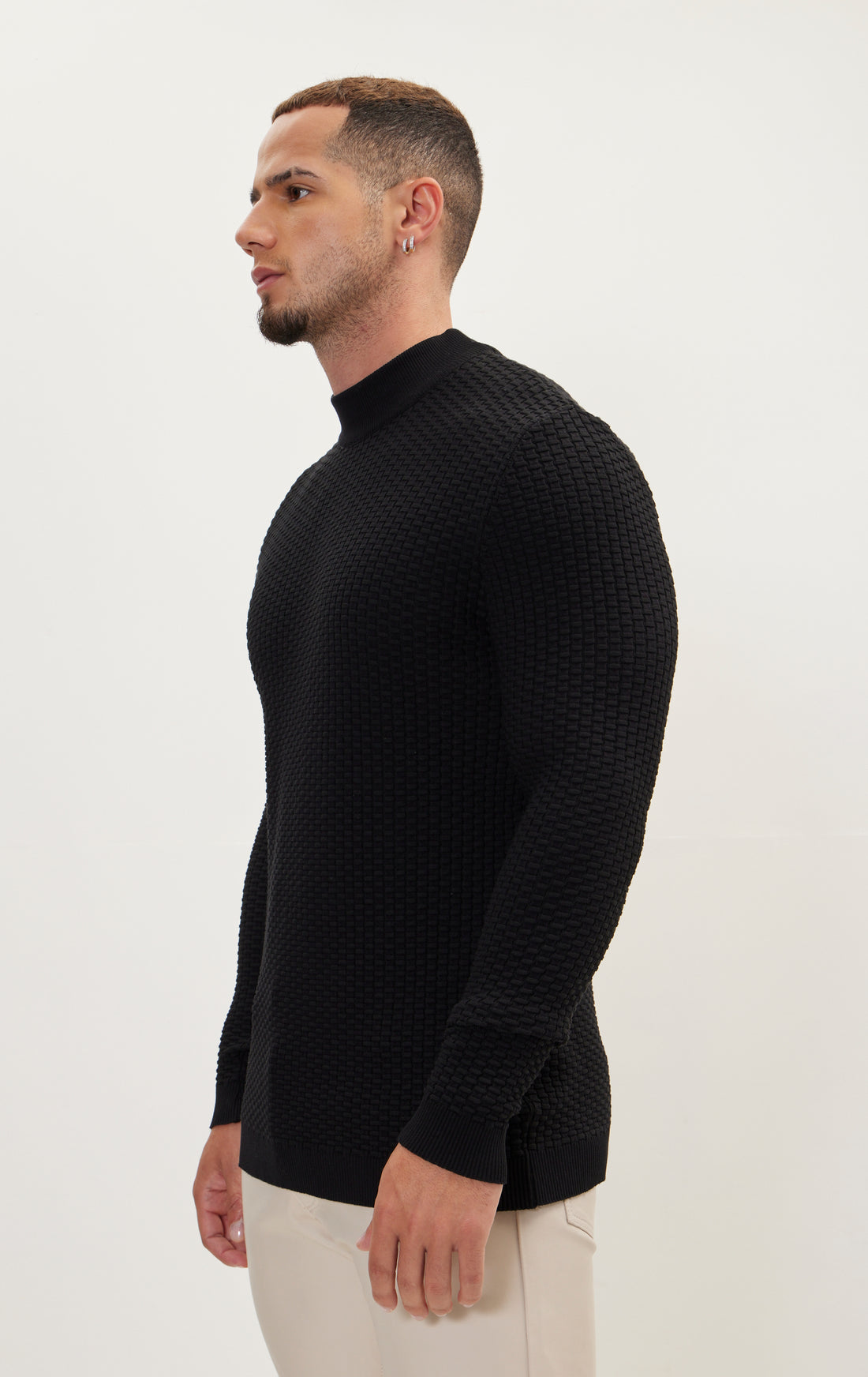 N° 6461 bamboo ribbing stitch mock neck sweater - Black