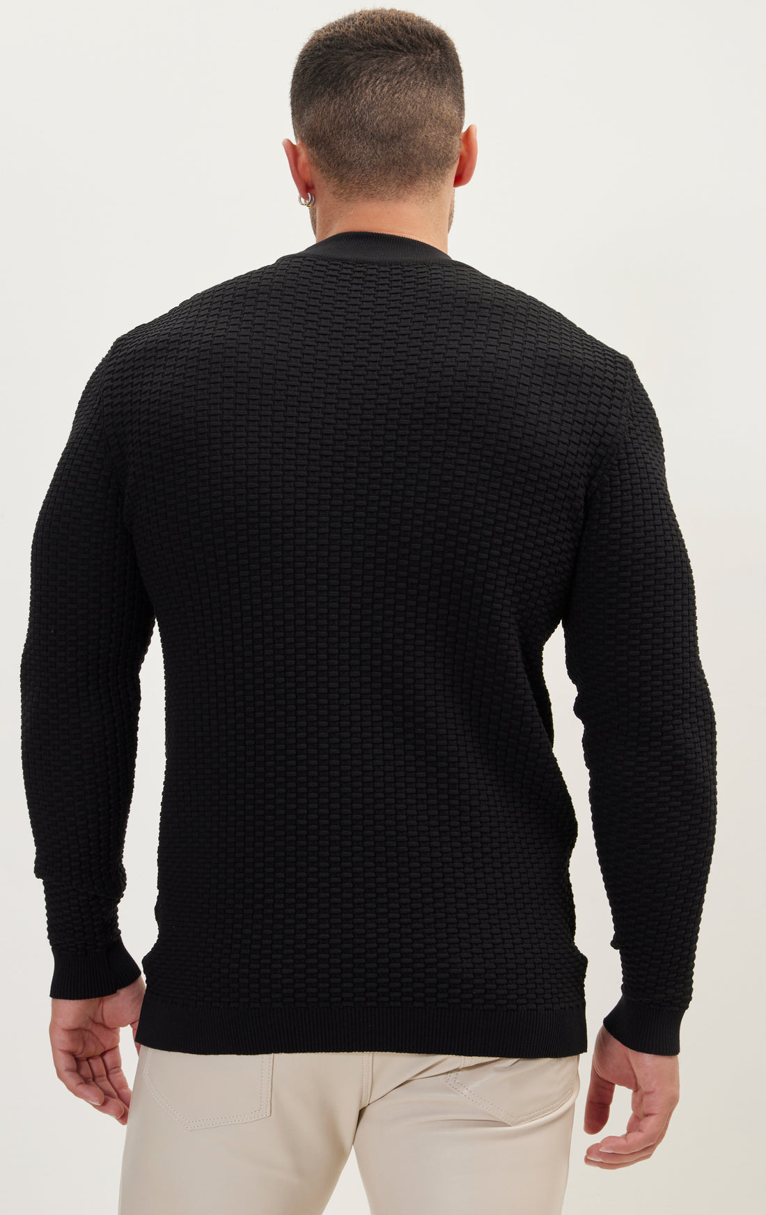 N° 6461 bamboo ribbing stitch mock neck sweater - Black