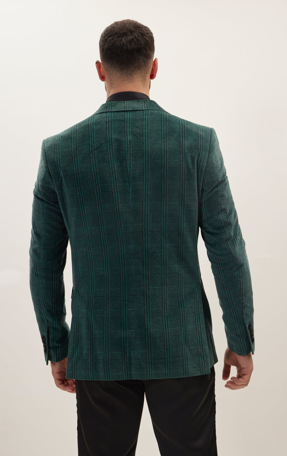 Prince Of Wales Peak Lapel Velvet Tuxedo Jacket - Green