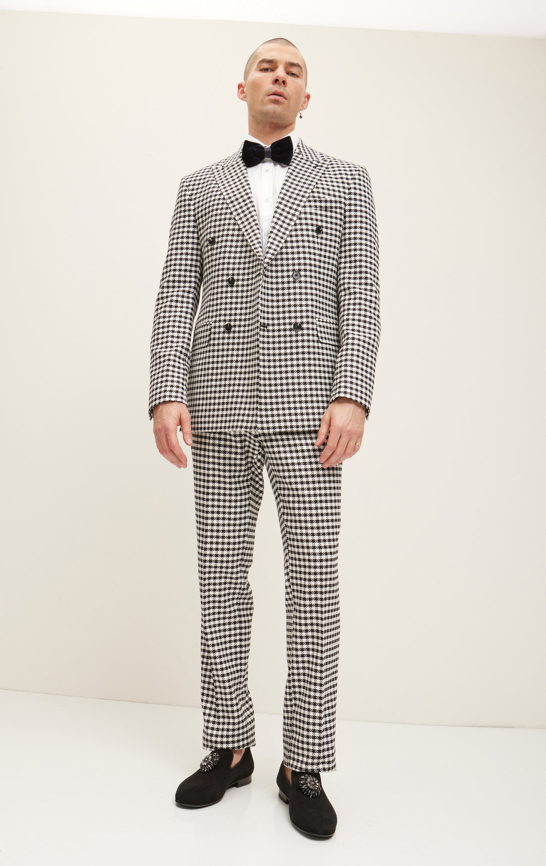 Double-Breasted Houndstooth Suit With Matching Pants