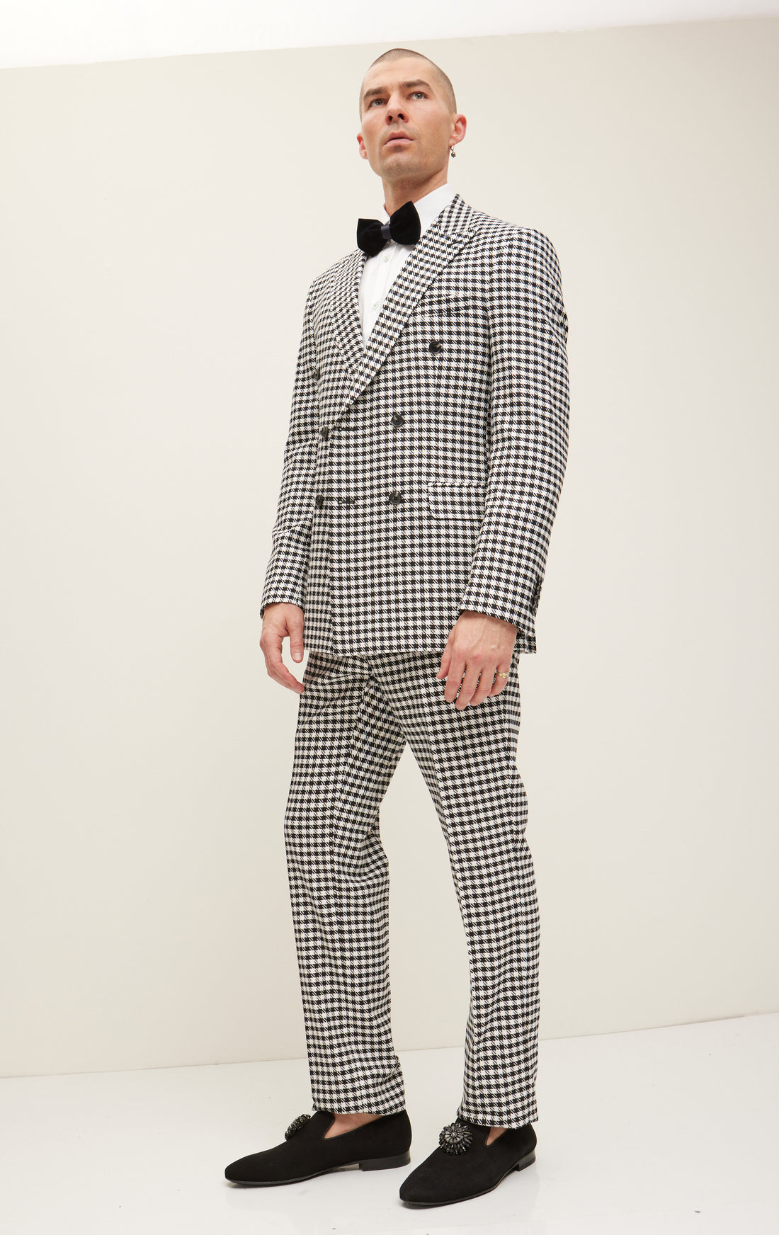 Double-Breasted Houndstooth Suit With Matching Pants