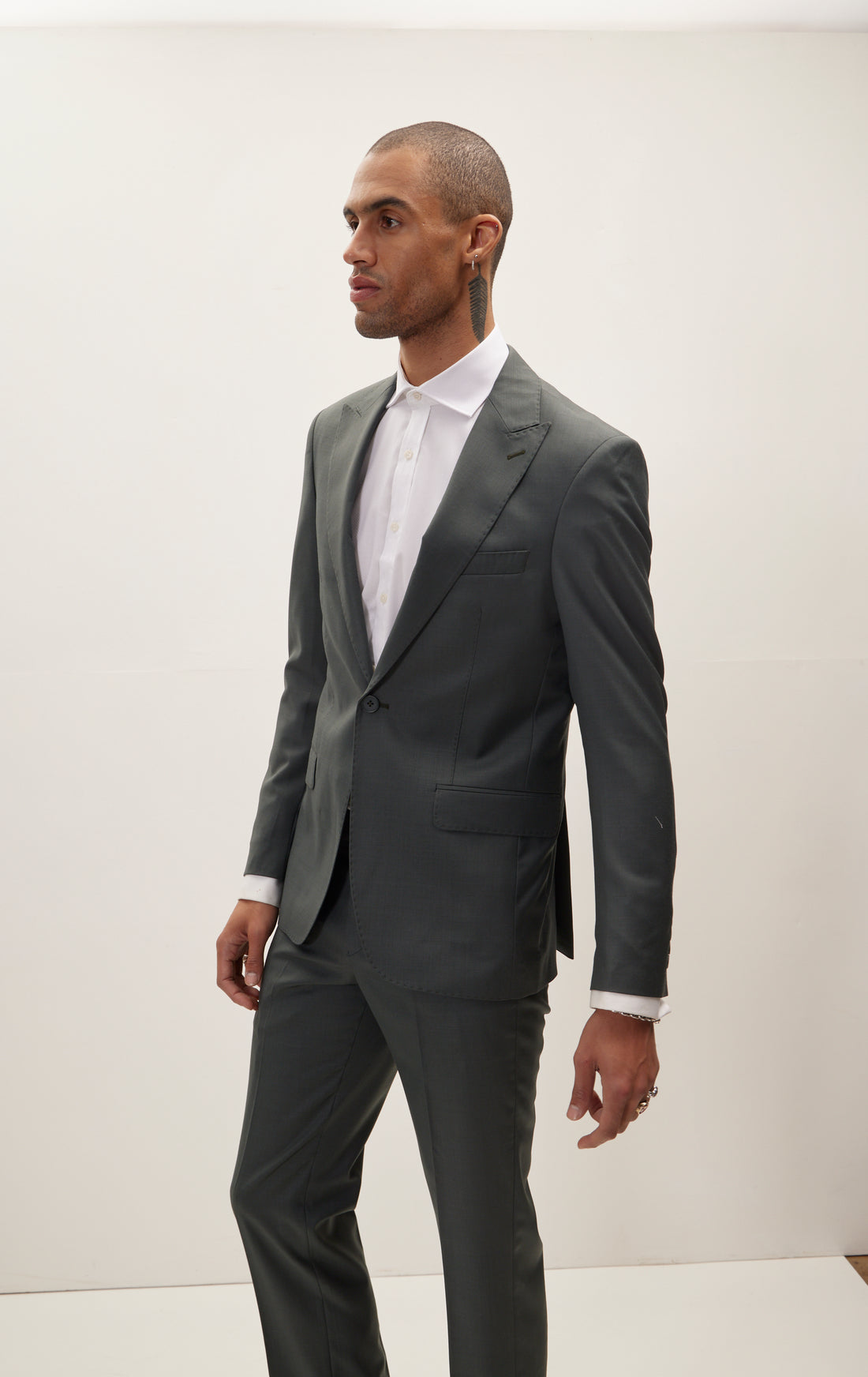 Super 120S Wool And Silk Single Breasted Suit - Dark Green