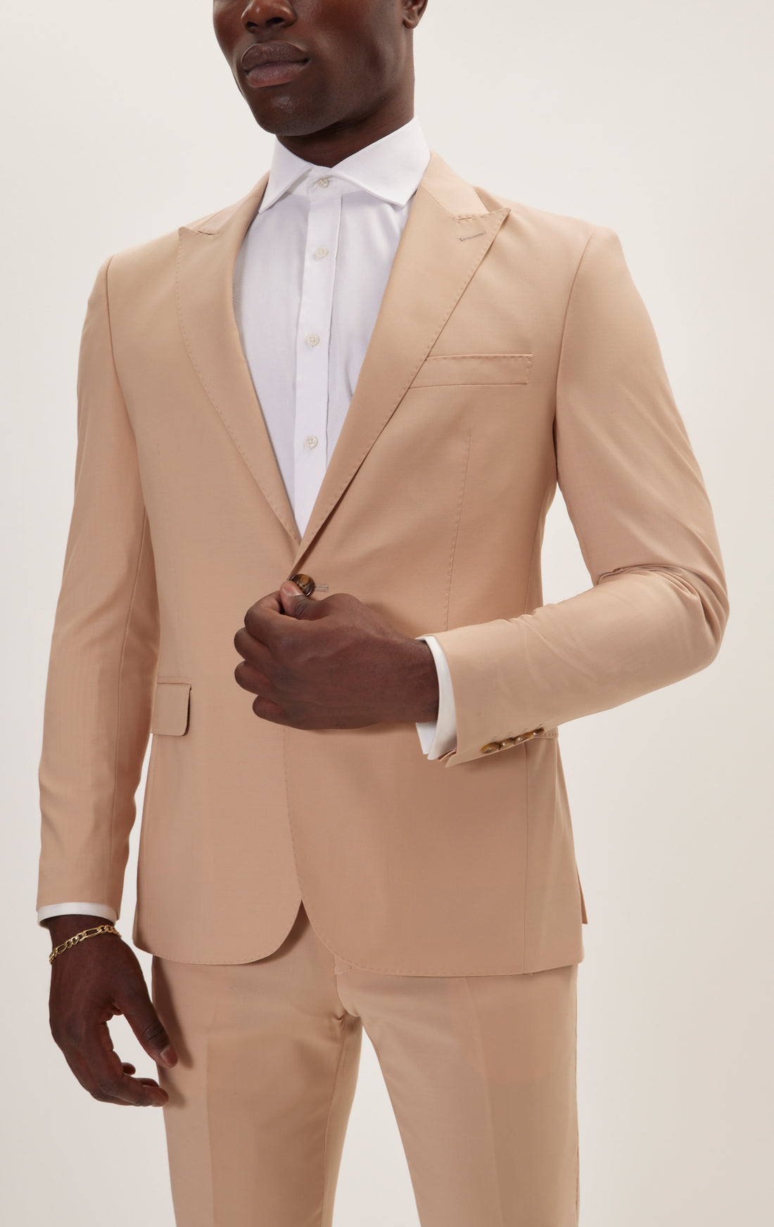 Super 120S Merino Wool Single Breasted Suit - Tan