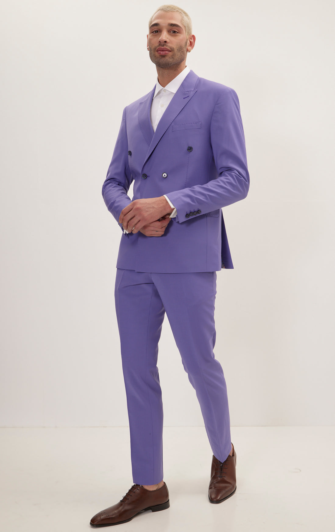 Super 120S Merino Wool Double Breasted Suit - Violet