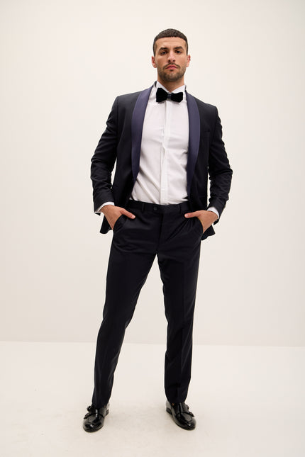 Men's Shawl Lapel Wool Tuxedo - Dark Navy | Ron Tomson