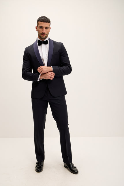 Men's Shawl Lapel Wool Tuxedo - Dark Navy | Ron Tomson