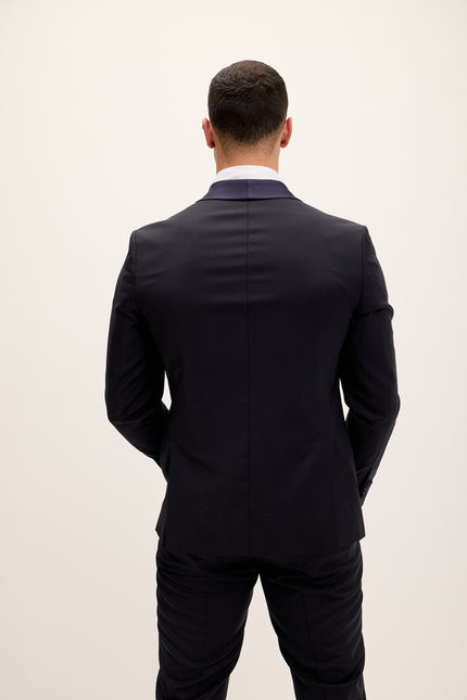 Men's Shawl Lapel Wool Tuxedo - Dark Navy | Ron Tomson
