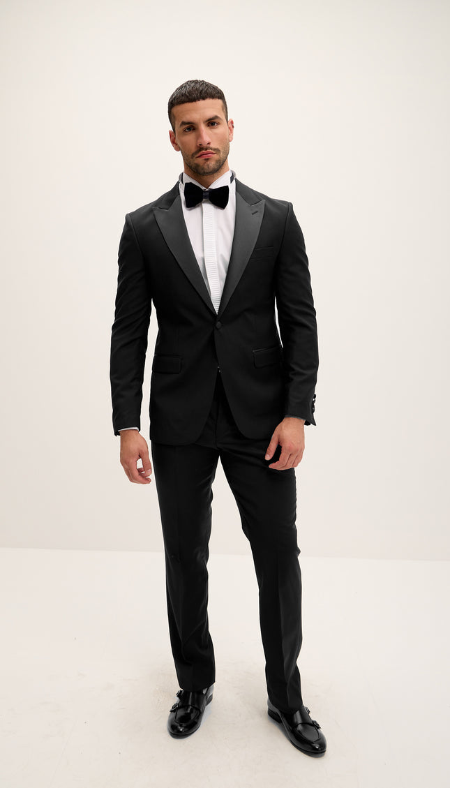 Peak Lapel Tailored Fit Wool Tuxedo - Black