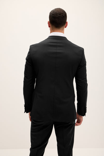 Men's Peak Lapel Wool Tuxedo - Black | Ron Tomson