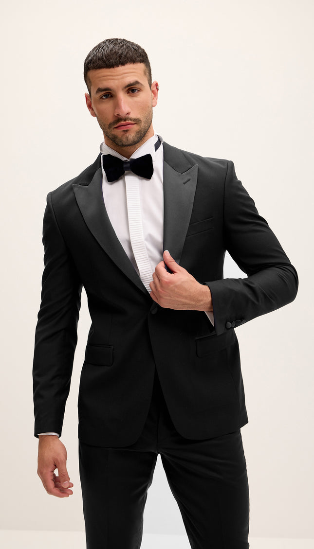 Peak Lapel Tailored Fit Wool Tuxedo - Black