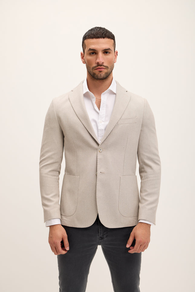 Men's Tailored Fit Patch Pocket Jacket in Cotton Blend - Trout | Ron Tomson
